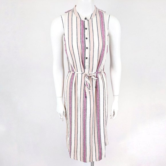 Splendid Linen Striped Shirt Dress NWT XS Pink Whi - Picture 2 of 9